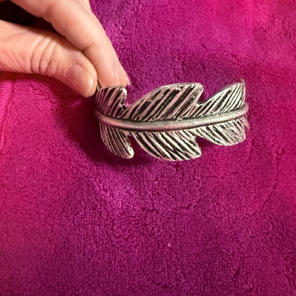 Rustic Cuff Silver Feather Bracelet - image 1
